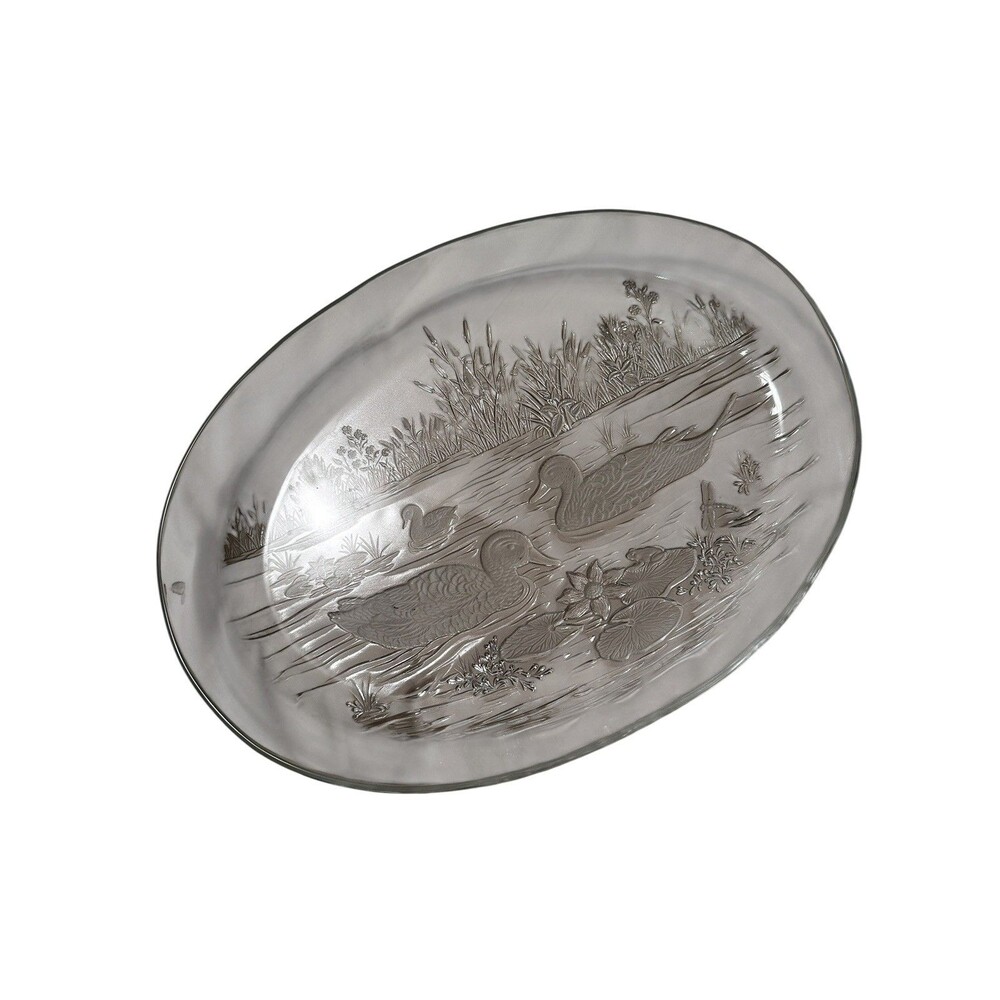 Vintage Cottagecore Platter Dish with Ducks in a Pond 14”x 10.25”